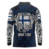 Personalized Finland Viking Blood Long Sleeve Polo Shirt Nordic Runes and Shield of Ancestry in Tribal Knotwork