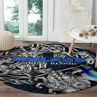 Finland Viking Blood Round Carpet Nordic Runes and Shield of Ancestry in Tribal Knotwork