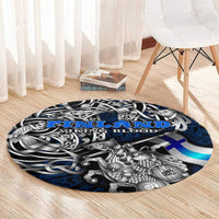 Finland Viking Blood Round Carpet Nordic Runes and Shield of Ancestry in Tribal Knotwork