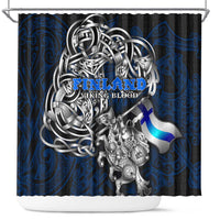 Finland Viking Blood Shower Curtain Nordic Runes and Shield of Ancestry in Tribal Knotwork