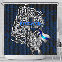 Finland Viking Blood Shower Curtain Nordic Runes and Shield of Ancestry in Tribal Knotwork