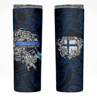 Finland Viking Blood Skinny Tumbler Nordic Runes and Shield of Ancestry in Tribal Knotwork