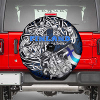 Finland Viking Blood Spare Tire Cover Nordic Runes and Shield of Ancestry in Tribal Knotwork