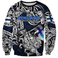 Personalized Finland Viking Blood Sweatshirt Nordic Runes and Shield of Ancestry in Tribal Knotwork