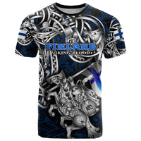 Personalized Finland Viking Blood T Shirt Nordic Runes and Shield of Ancestry in Tribal Knotwork