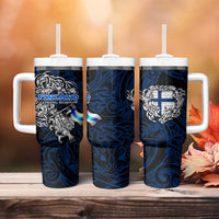 Finland Viking Blood Tumbler With Handle Nordic Runes and Shield of Ancestry in Tribal Knotwork
