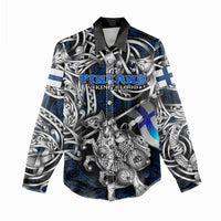 Personalized Finland Viking Blood Women Casual Shirt Nordic Runes and Shield of Ancestry in Tribal Knotwork