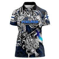 Personalized Finland Viking Blood Women Polo Shirt Nordic Runes and Shield of Ancestry in Tribal Knotwork