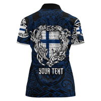 Personalized Finland Viking Blood Women Polo Shirt Nordic Runes and Shield of Ancestry in Tribal Knotwork