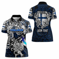 Personalized Finland Viking Blood Women Polo Shirt Nordic Runes and Shield of Ancestry in Tribal Knotwork