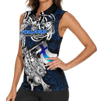 Personalized Finland Viking Blood Women Sleeveless Polo Shirt Nordic Runes and Shield of Ancestry in Tribal Knotwork