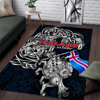 Iceland Viking Blood Area Rug Nordic Runes and Shield of Ancestry in Tribal Knotwork