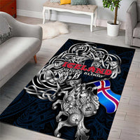 Iceland Viking Blood Area Rug Nordic Runes and Shield of Ancestry in Tribal Knotwork