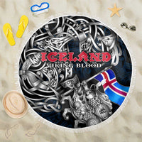 Iceland Viking Blood Beach Blanket Nordic Runes and Shield of Ancestry in Tribal Knotwork