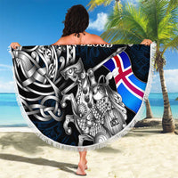 Iceland Viking Blood Beach Blanket Nordic Runes and Shield of Ancestry in Tribal Knotwork