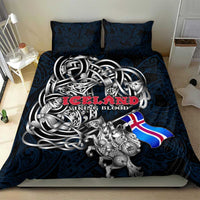 Iceland Viking Blood Bedding Set Nordic Runes and Shield of Ancestry in Tribal Knotwork