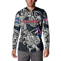 Personalized Iceland Viking Blood Button Sweatshirt Nordic Runes and Shield of Ancestry in Tribal Knotwork