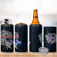 Iceland Viking Blood 4 in 1 Can Cooler Tumbler Nordic Runes and Shield of Ancestry in Tribal Knotwork