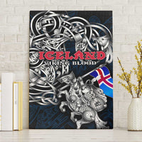 Iceland Viking Blood Canvas Wall Art Nordic Runes and Shield of Ancestry in Tribal Knotwork