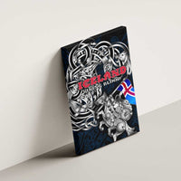 Iceland Viking Blood Canvas Wall Art Nordic Runes and Shield of Ancestry in Tribal Knotwork