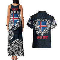 Personalized Iceland Viking Blood Couples Matching Tank Maxi Dress and Hawaiian Shirt Nordic Runes and Shield of Ancestry in Tribal Knotwork