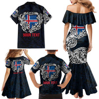 Personalized Iceland Viking Blood Family Matching Mermaid Dress and Hawaiian Shirt Nordic Runes and Shield of Ancestry in Tribal Knotwork