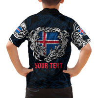 Personalized Iceland Viking Blood Family Matching Off The Shoulder Long Sleeve Dress and Hawaiian Shirt Nordic Runes and Shield of Ancestry in Tribal Knotwork