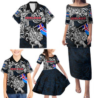 Personalized Iceland Viking Blood Family Matching Puletasi and Hawaiian Shirt Nordic Runes and Shield of Ancestry in Tribal Knotwork