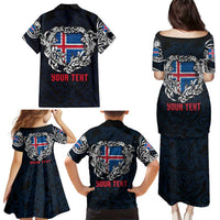 Personalized Iceland Viking Blood Family Matching Puletasi and Hawaiian Shirt Nordic Runes and Shield of Ancestry in Tribal Knotwork