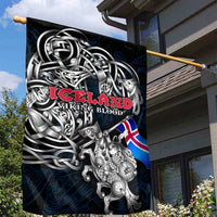 Iceland Viking Blood Garden Flag Nordic Runes and Shield of Ancestry in Tribal Knotwork