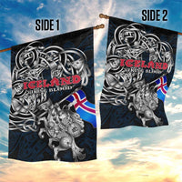 Iceland Viking Blood Garden Flag Nordic Runes and Shield of Ancestry in Tribal Knotwork
