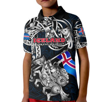 Personalized Iceland Viking Blood Kid Polo Shirt Nordic Runes and Shield of Ancestry in Tribal Knotwork