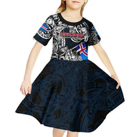 Personalized Iceland Viking Blood Kid Short Sleeve Dress Nordic Runes and Shield of Ancestry in Tribal Knotwork