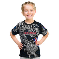 Personalized Iceland Viking Blood Kid T Shirt Nordic Runes and Shield of Ancestry in Tribal Knotwork