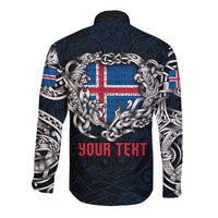 Personalized Iceland Viking Blood Long Sleeve Button Shirt Nordic Runes and Shield of Ancestry in Tribal Knotwork