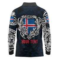 Personalized Iceland Viking Blood Long Sleeve Polo Shirt Nordic Runes and Shield of Ancestry in Tribal Knotwork