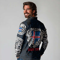 Personalized Iceland Viking Blood Long Sleeve Polo Shirt Nordic Runes and Shield of Ancestry in Tribal Knotwork