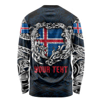 Personalized Iceland Viking Blood Long Sleeve Shirt Nordic Runes and Shield of Ancestry in Tribal Knotwork
