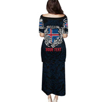 Personalized Iceland Viking Blood Puletasi Nordic Runes and Shield of Ancestry in Tribal Knotwork