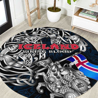 Iceland Viking Blood Round Carpet Nordic Runes and Shield of Ancestry in Tribal Knotwork