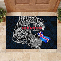 Iceland Viking Blood Rubber Doormat Nordic Runes and Shield of Ancestry in Tribal Knotwork