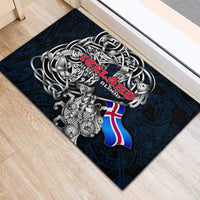 Iceland Viking Blood Rubber Doormat Nordic Runes and Shield of Ancestry in Tribal Knotwork