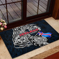 Iceland Viking Blood Rubber Doormat Nordic Runes and Shield of Ancestry in Tribal Knotwork