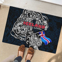 Iceland Viking Blood Rubber Doormat Nordic Runes and Shield of Ancestry in Tribal Knotwork