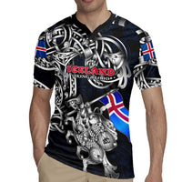 Personalized Iceland Viking Blood Rugby Jersey Nordic Runes and Shield of Ancestry in Tribal Knotwork