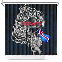 Iceland Viking Blood Shower Curtain Nordic Runes and Shield of Ancestry in Tribal Knotwork