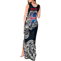 Personalized Iceland Viking Blood Tank Maxi Dress Nordic Runes and Shield of Ancestry in Tribal Knotwork