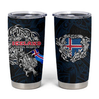 Iceland Viking Blood Tumbler Cup Nordic Runes and Shield of Ancestry in Tribal Knotwork