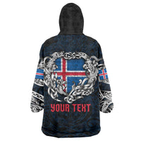 Personalized Iceland Viking Blood Wearable Blanket Hoodie Nordic Runes and Shield of Ancestry in Tribal Knotwork