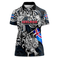 Personalized Iceland Viking Blood Women Polo Shirt Nordic Runes and Shield of Ancestry in Tribal Knotwork